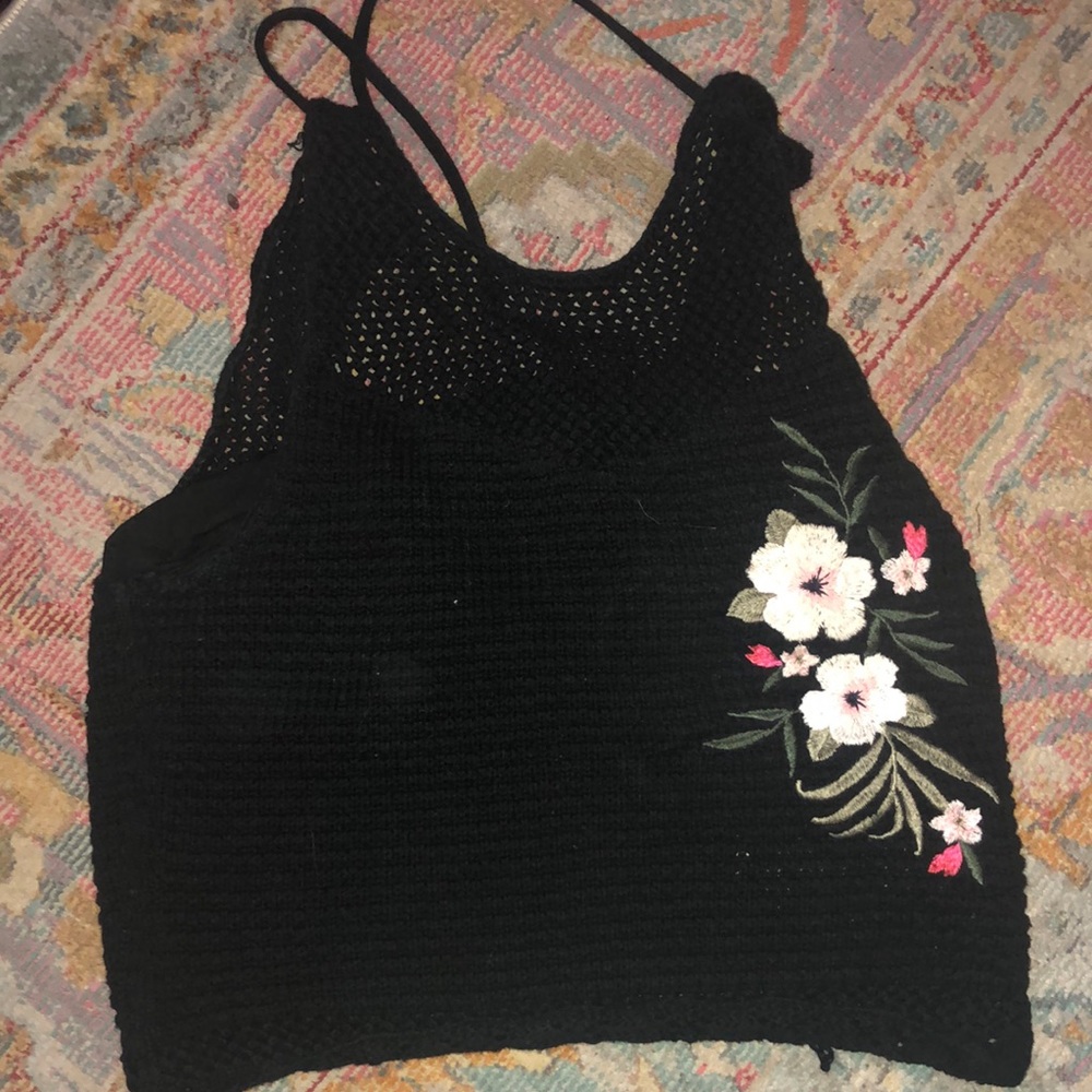 Crocheted Black Crop Top